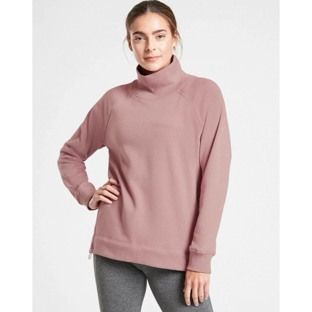 ATHLETA Sweater SMALL Pullover Cozy Karma Side Zip Funnel‎ Neck Pink Mocha Latte